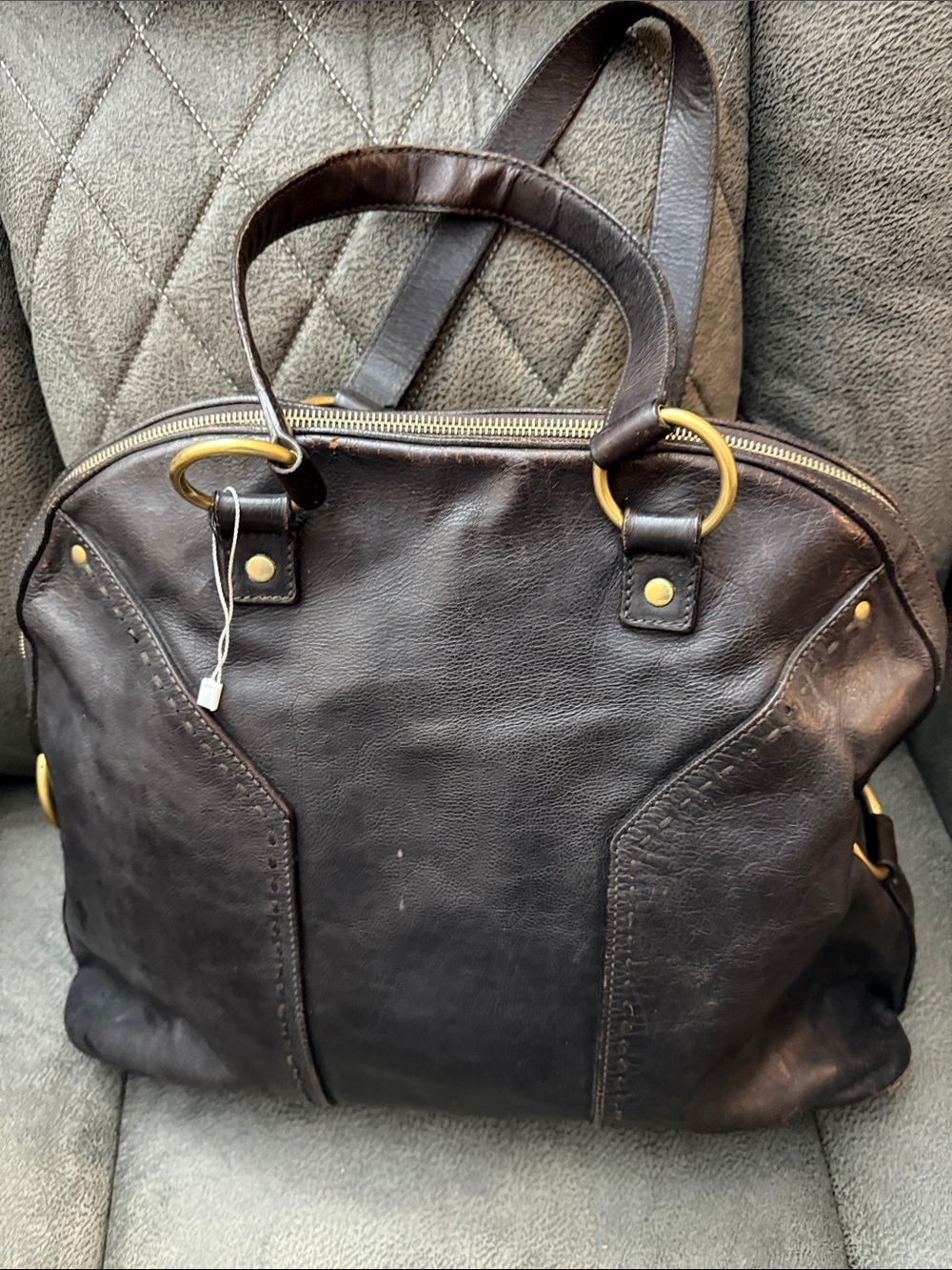 YSL Dark Brown Leather Tote Bag with Gold Hardware - Picture 3 of 7